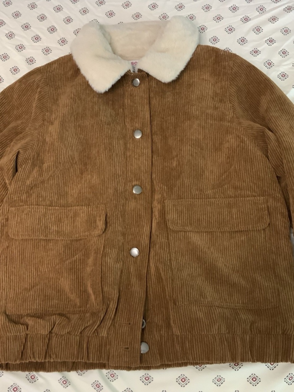 Ci Sono Corduroy Collection Orange Fur Jacket Women's Button Up Jacket Pockets L
